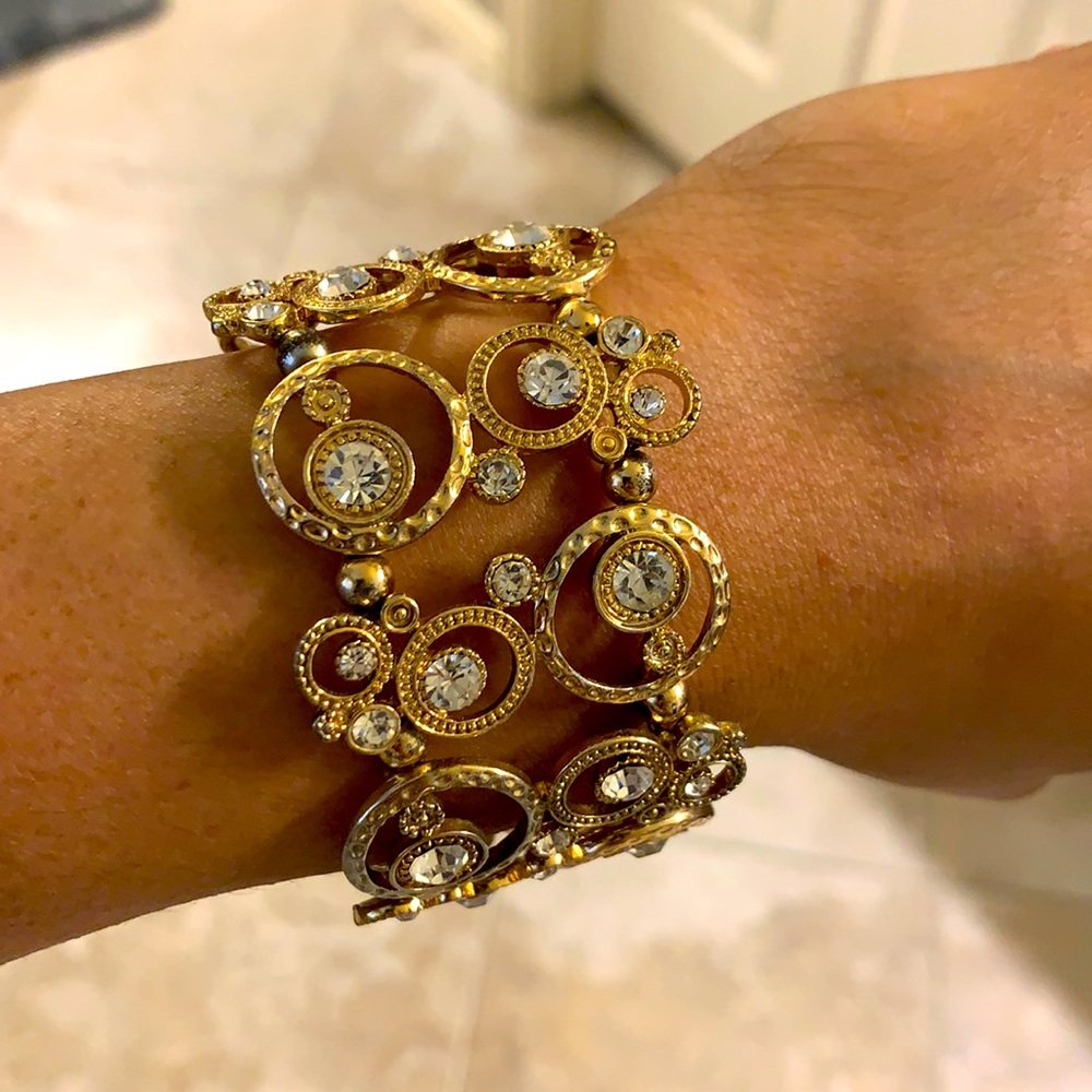 Gold bracelet with faux diamond studs
